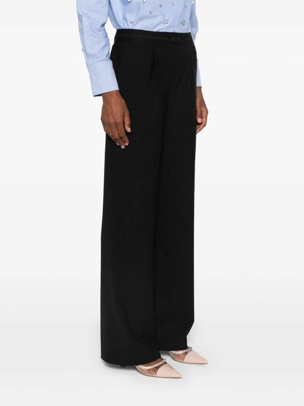 Shop Msgm Logo-waist Trousers In Black