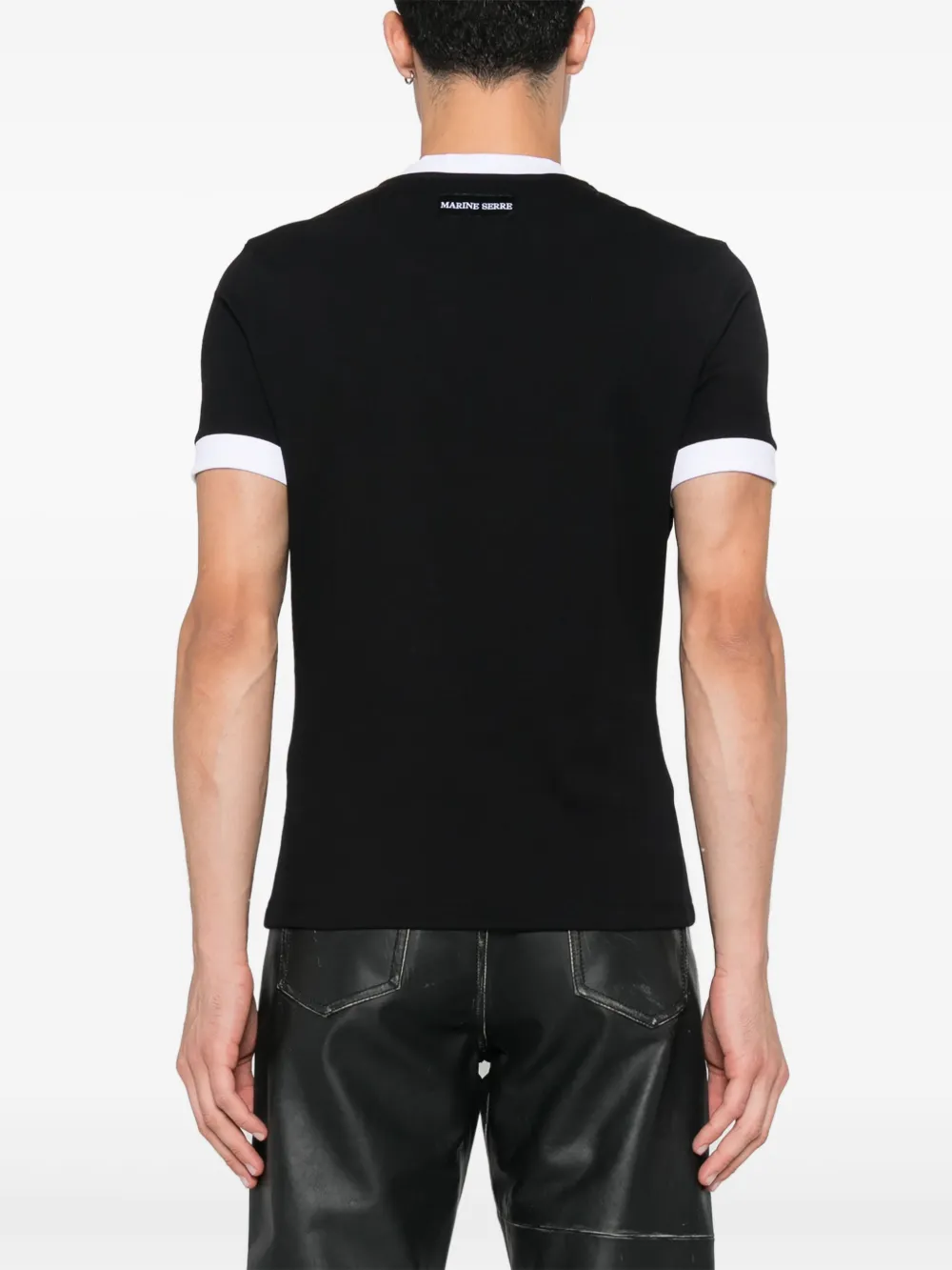 Marine Serre T-shirt met Crescent Moon-borduurwerk Zwart