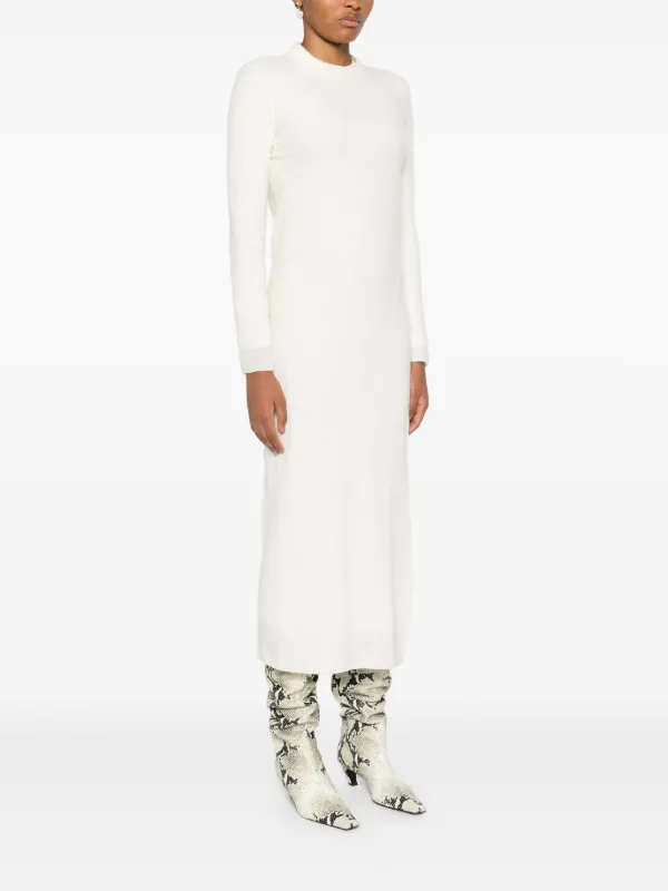 white wool midi dress White Wool Midi Dress - Long Sleeve A-Line Wedding | Xiaolizi 3902
