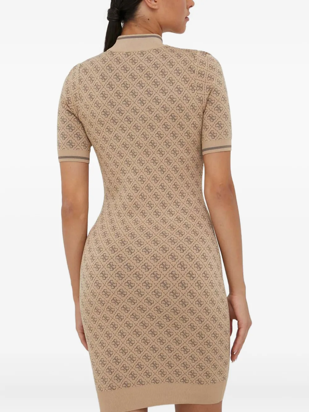Guess Usa 4g-pattern High-neck Mini Dress In Neutral