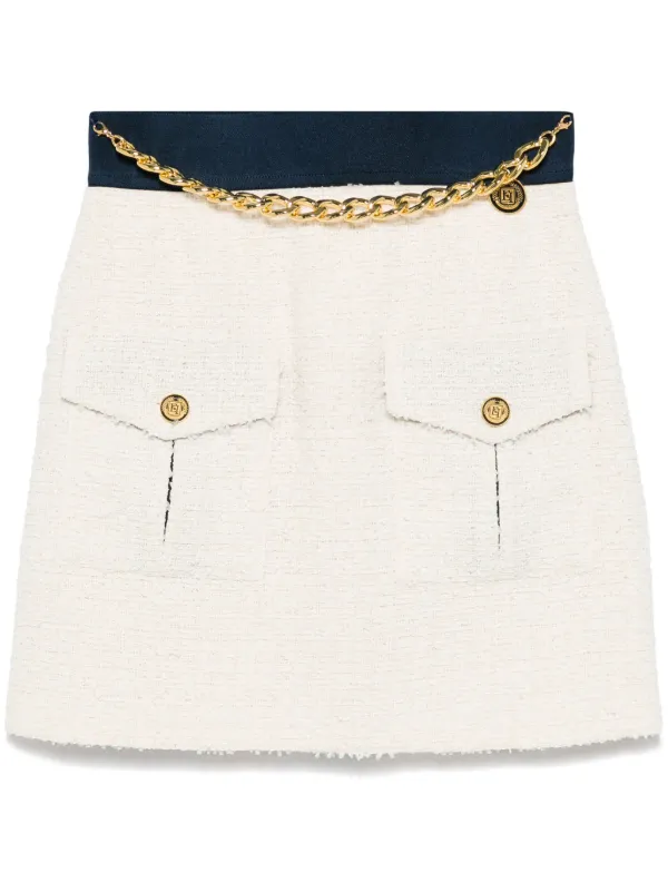 VIP価格★ELISABETTA FRANCHI ミニスカート Elisabetta Franchi ツイード ミニスカート | ホワイト