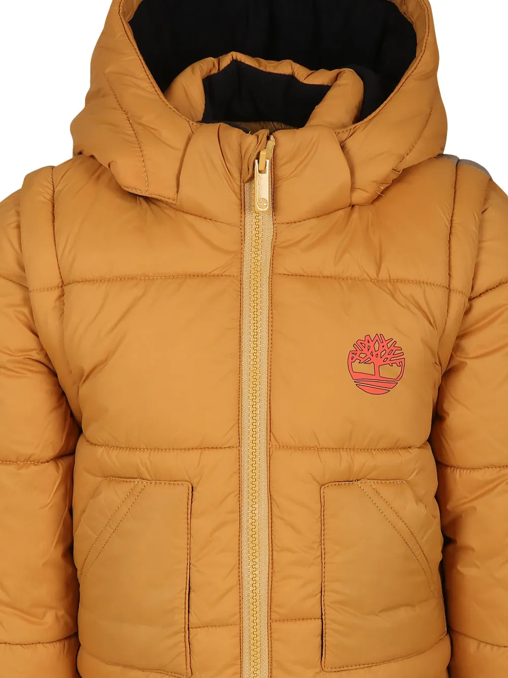 Timberland Kids Gewatteerd jack met capuchon en logoprint Geel