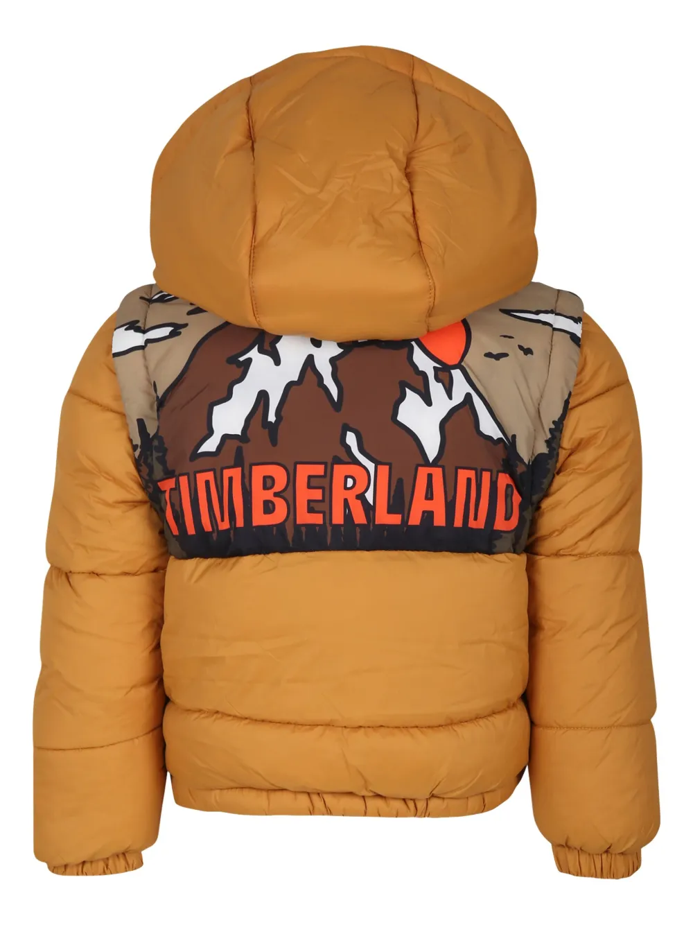 Timberland Kids Gewatteerd jack met capuchon en logoprint Geel