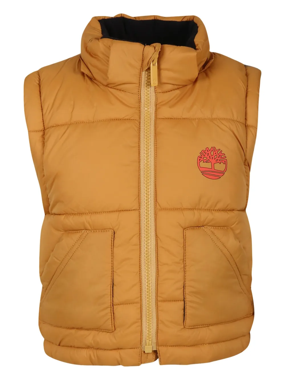 Timberland Kids Gewatteerd jack met capuchon en logoprint Geel