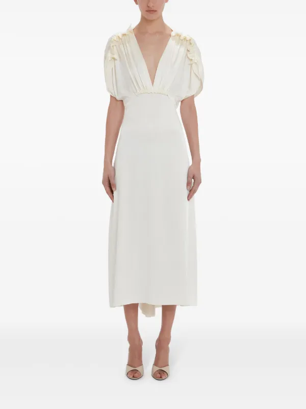 関税送料込Victoria Beckham V-Neck Ruffled Dress Victoria Beckham Ruffled V-neck Midi Dress | White | FARFETCH AU