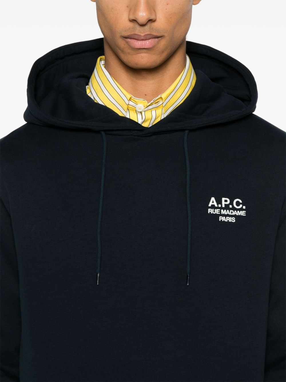 Shop Apc Logo-embroidered Hoodie In Blau