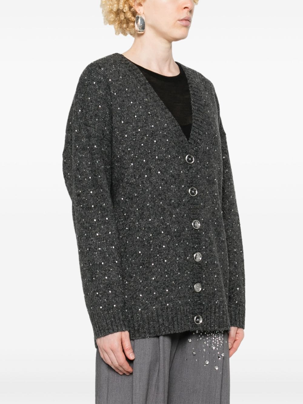 Shop Pinko Crystal-embellished Cardigan In Black