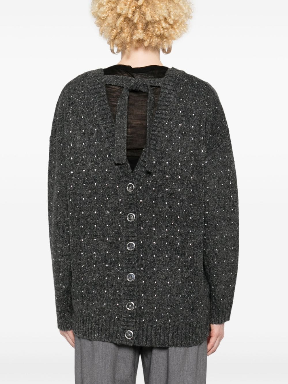 Shop Pinko Crystal-embellished Cardigan In Black