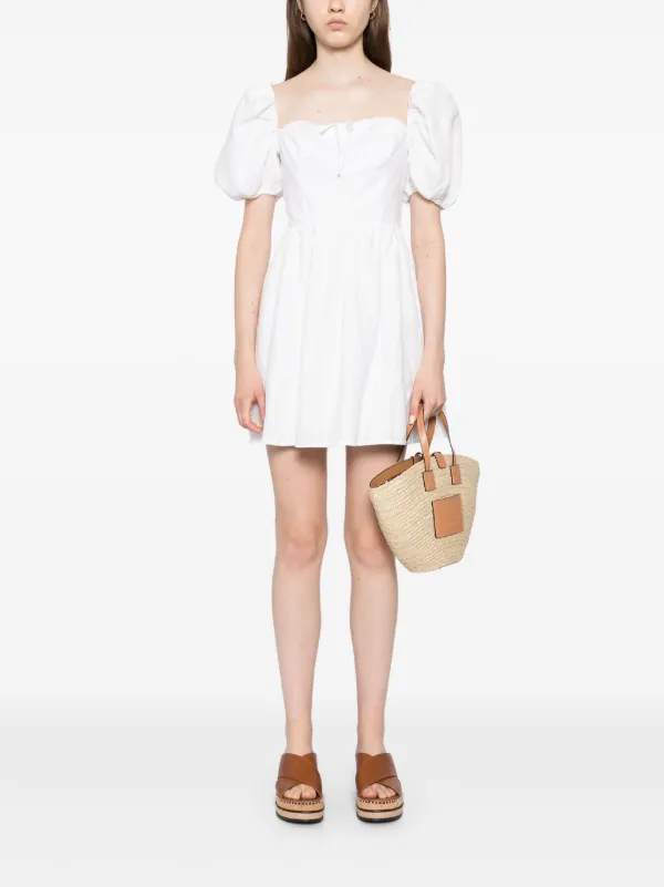 reformation malvina linen puff-sleeve mini dress Reformation Malvina Linen Polka Dot Puff