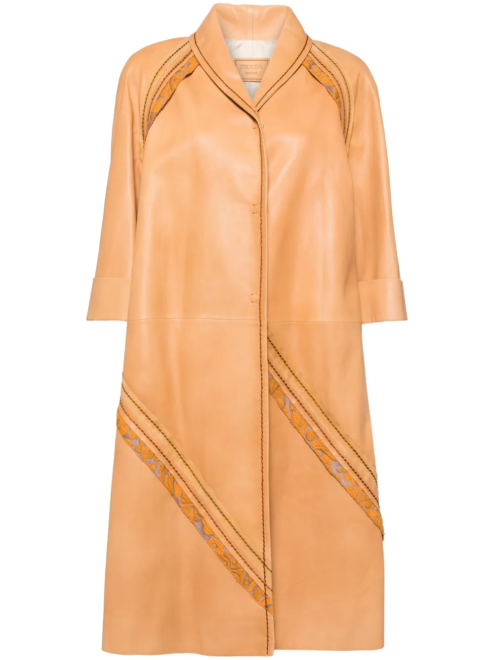 Prada Pre Owned Leather Camel Coat Neutrals FARFETCH AU
