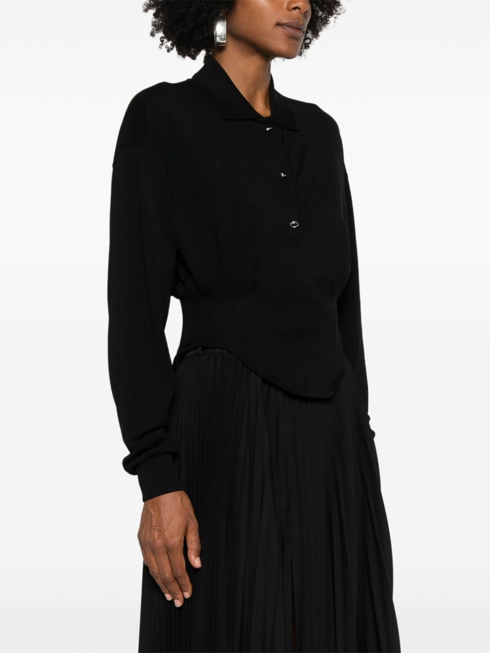 Shop Mugler Corseted Polo Shirt In Black