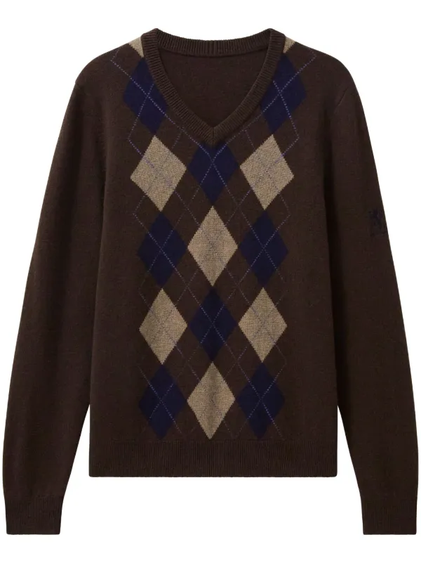 Pringle Of Scotland Argyle v neck Sweater Brown FARFETCH SA