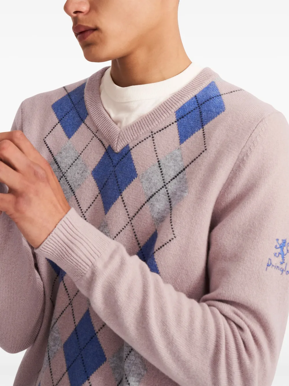 Pringle of Scotland Trui met argyle patroon en V-hals Roze