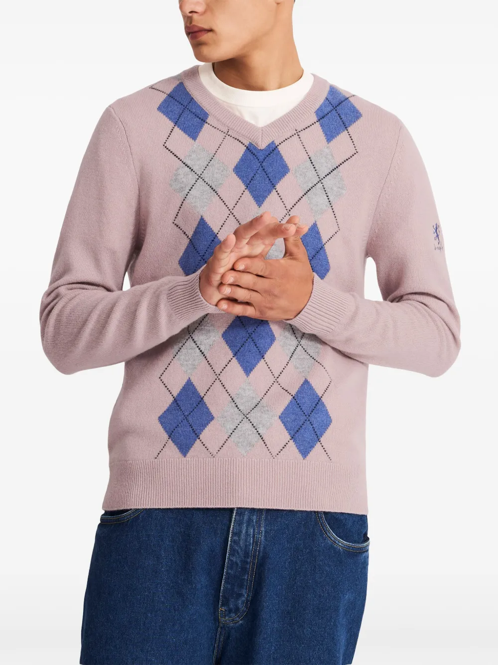 Pringle of Scotland Trui met argyle patroon en V-hals Roze