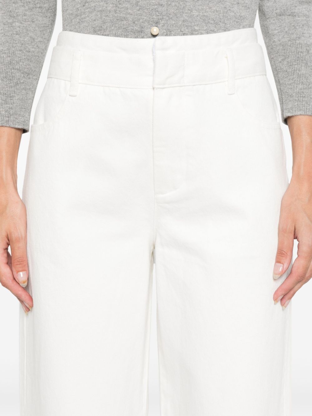 Shop Vince Mid-rise Double-waistband Trousers In 白色