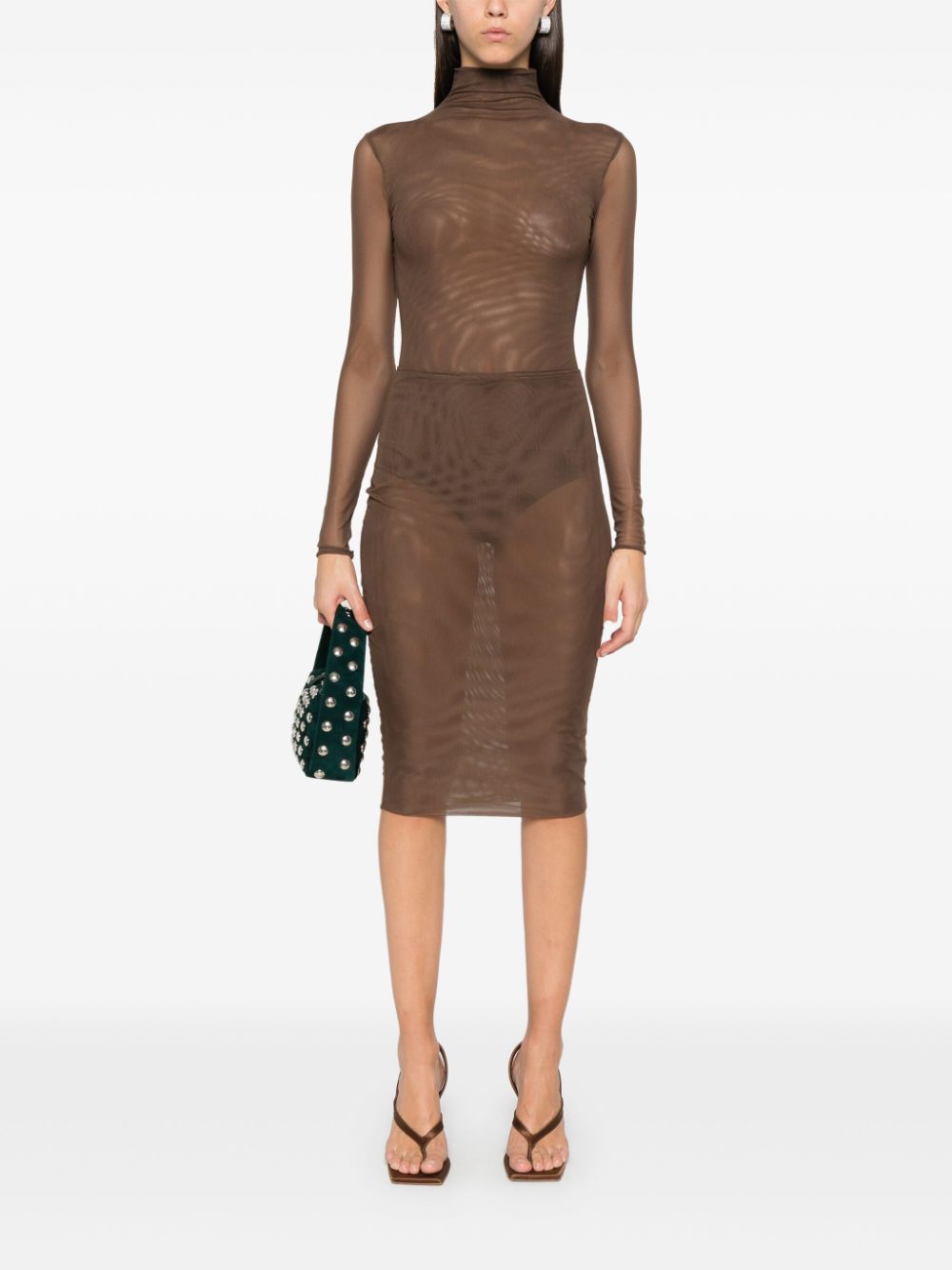 Atu Body Couture mesh-design midi skirt - Brown