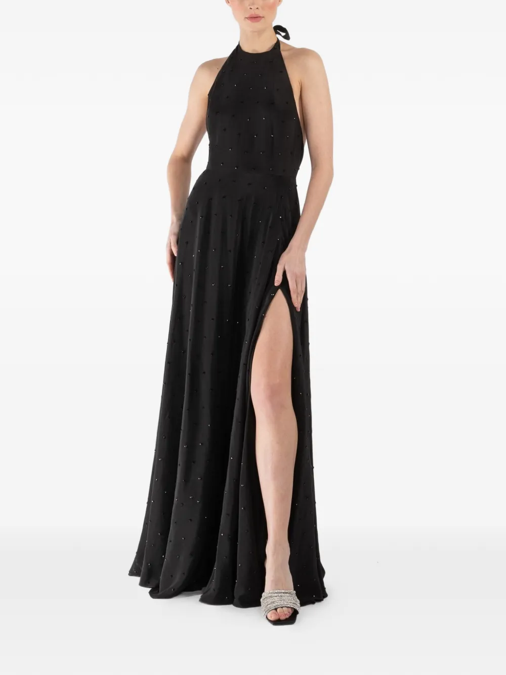 AZEEZA Rosa halterneck slit dress - Nero