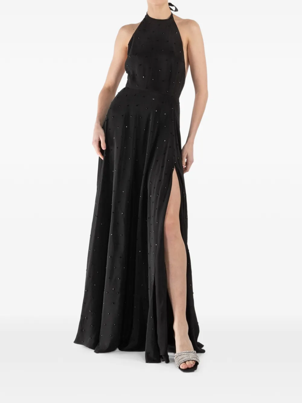 AZEEZA Rosa halterneck slit dress - Zwart