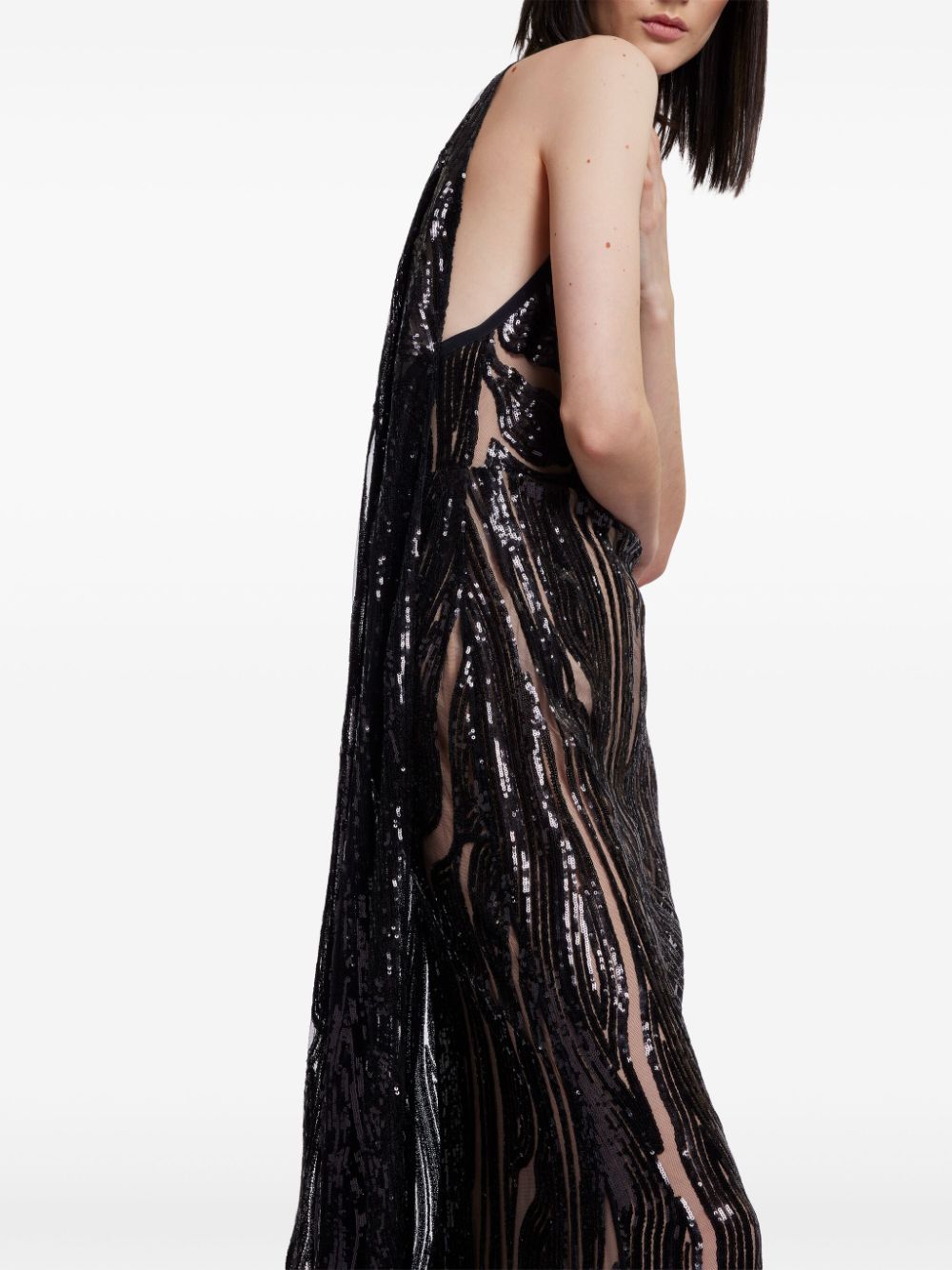 Shop Elie Saab Sequinned Halterneck Gown In Black