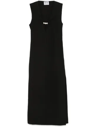 black and white dress costume MASIE Pearl Embellished Velvet Tulip Dress in Black main image 1
