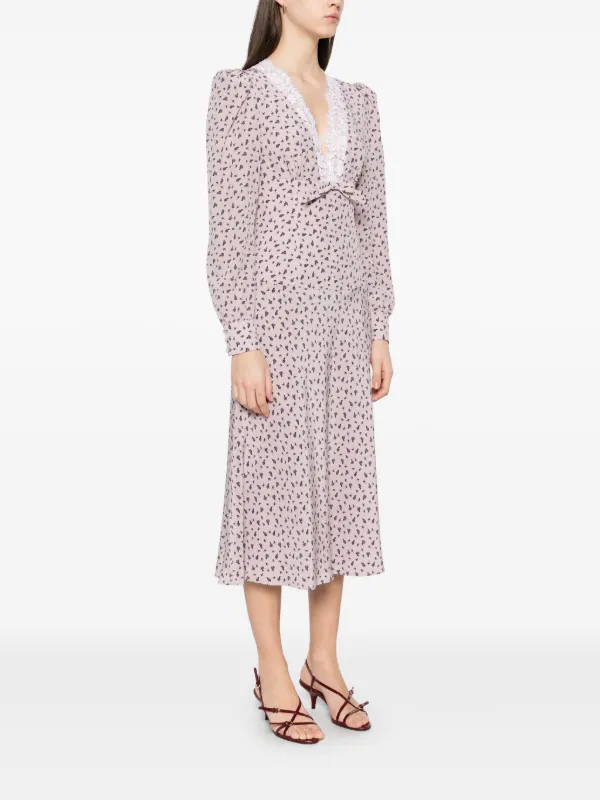 Alessandra Rich rose-print Midi Dress | Purple | FARFETCH
