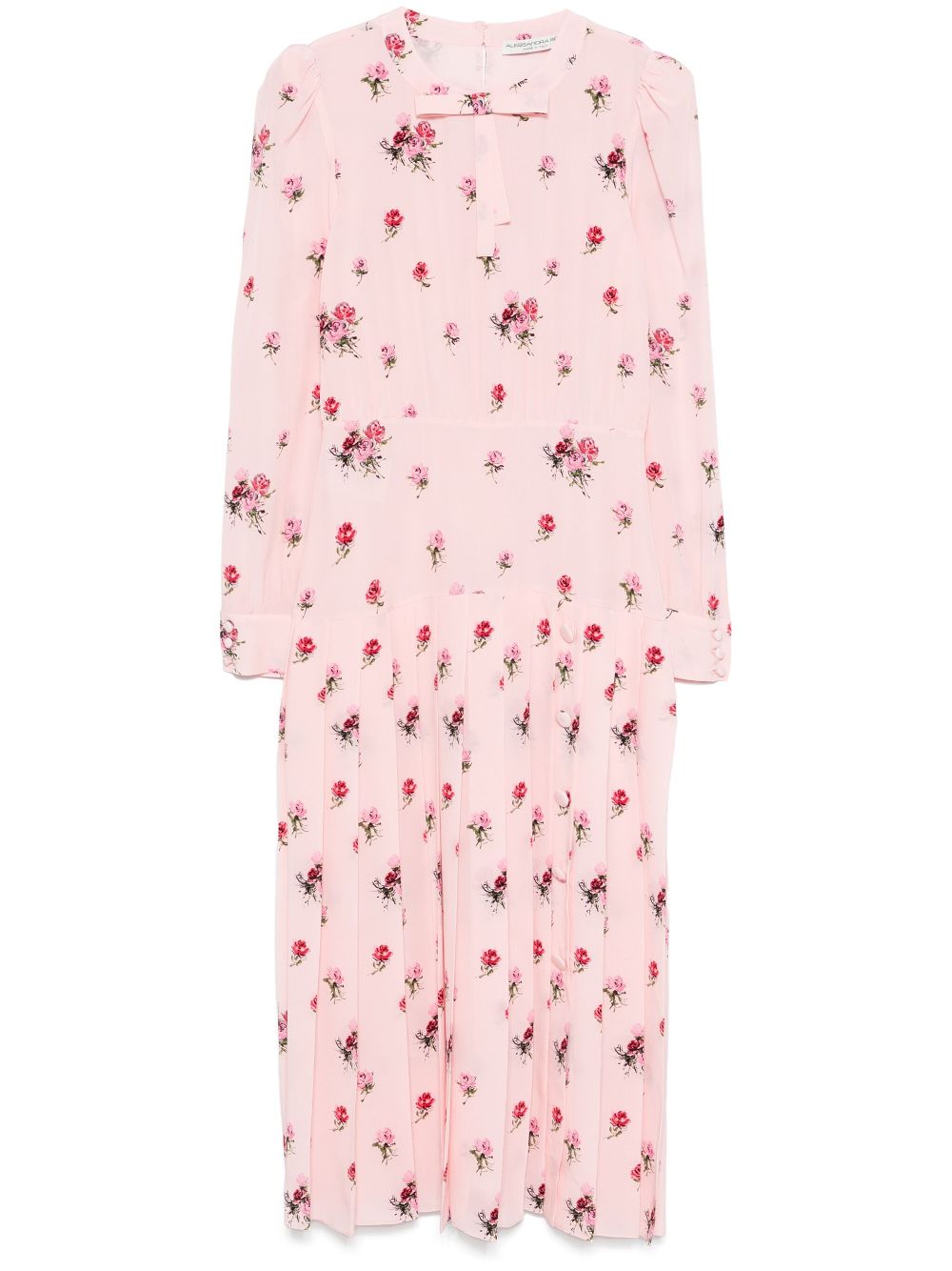 rose-print pleat-detailing midi dress