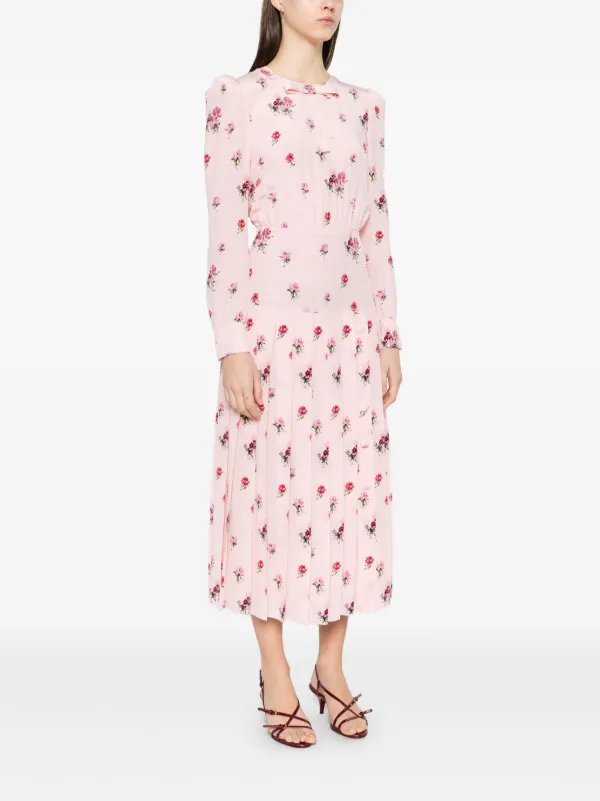 Alessandra Rich rose-print pleat-detailing Midi Dress | Pink