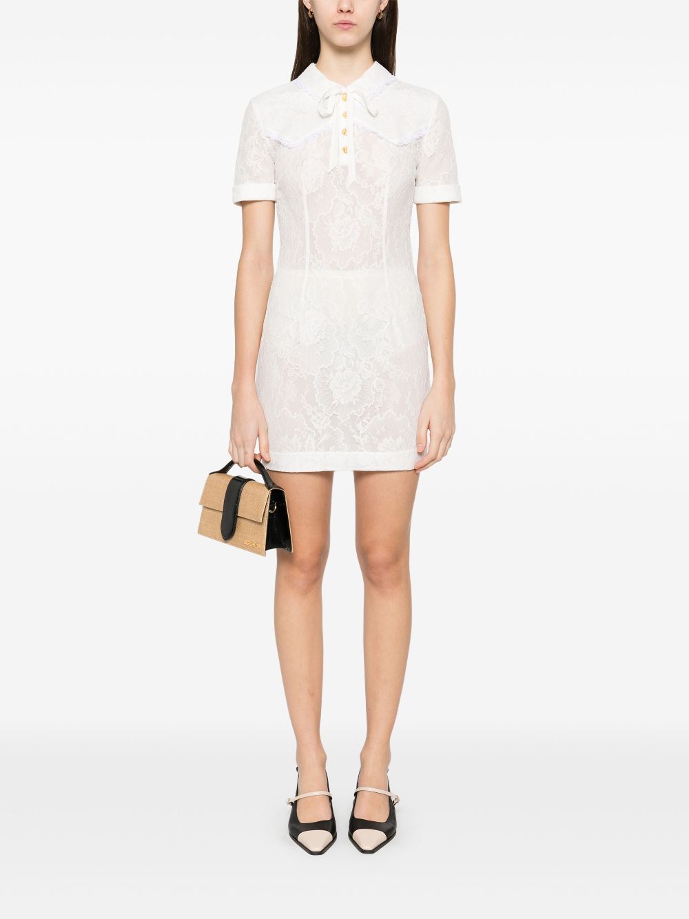 Alessandra Rich bow-detailing lace mini dress - 822 - WHITE