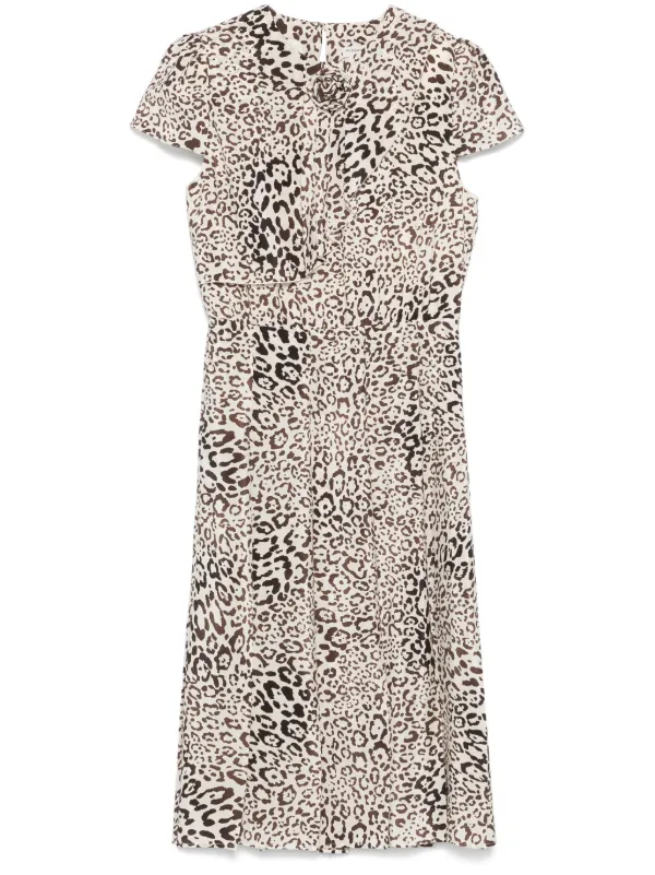 Alessandra Rich leopard-print Pleated Midi Dress | Neutrals
