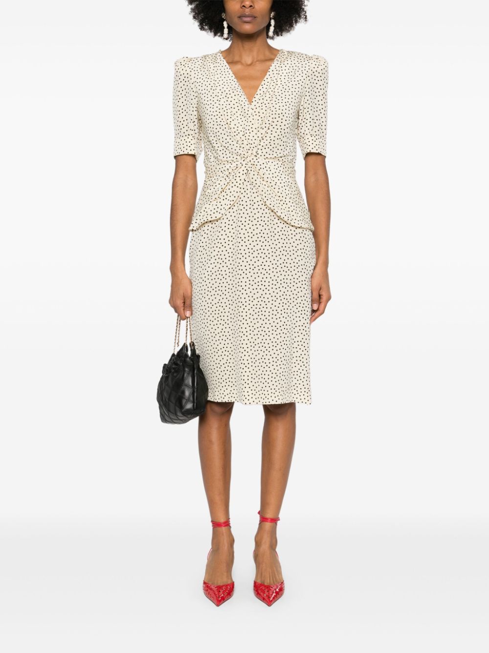 Alessandra Rich polka-dot silk midi dress - Beige