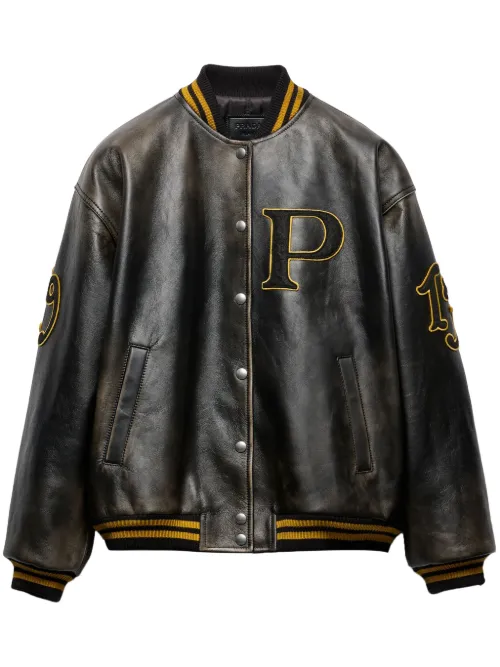 Veste bomber en cuir à logo appliqué - Prada - Modalova