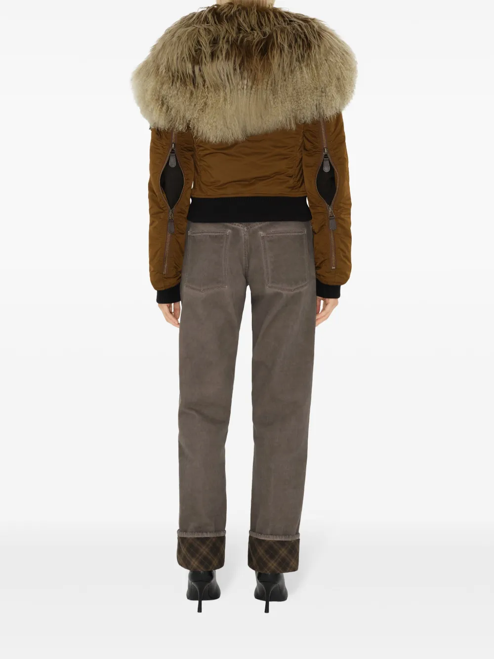 Shop Burberry Padded Bomber Jacket In Brown