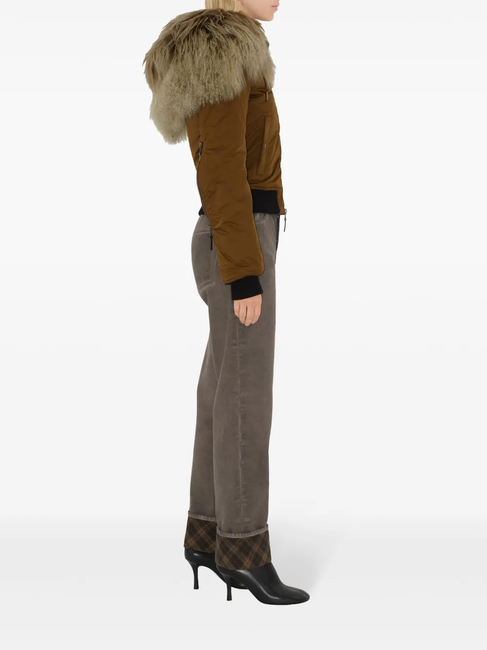 Shop Burberry Padded Bomber Jacket In Brown