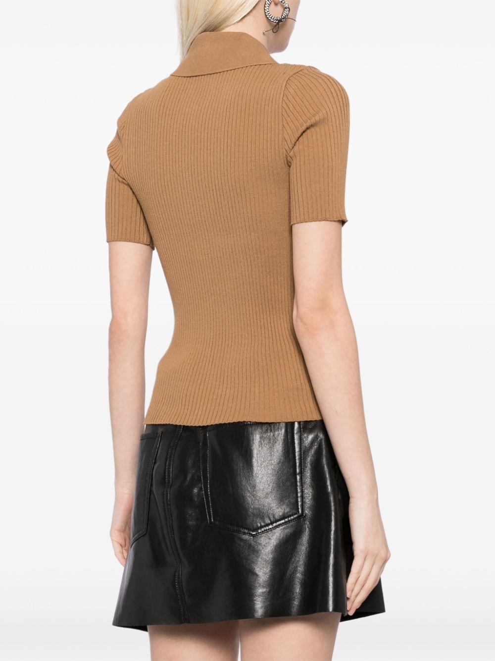 Shop Courrèges Iconic Rib Knit Polo Shirt In Neutrals