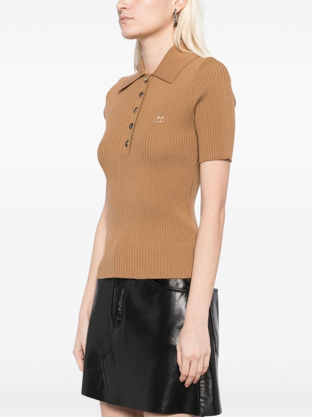 Shop Courrèges Iconic Rib Knit Polo Shirt In Neutrals