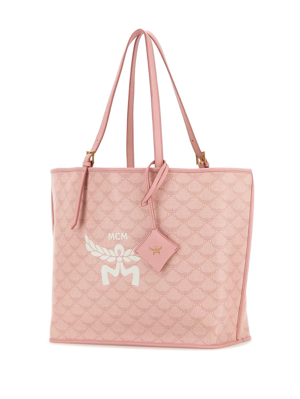 Mcm Lauretos Monogram Canvas Shopper Tote Bag In Pink