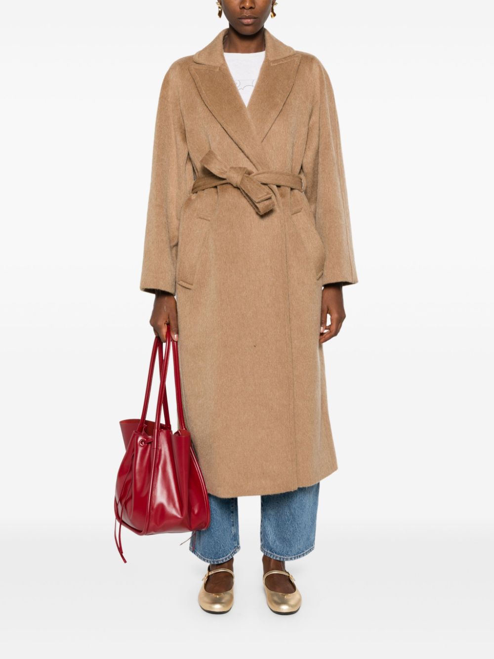 Shop Apc Belted Coat In Nude