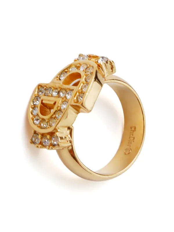 Christian Dior Pre Owned Bague CD a Ornements Strasses Or FARFETCH DZ