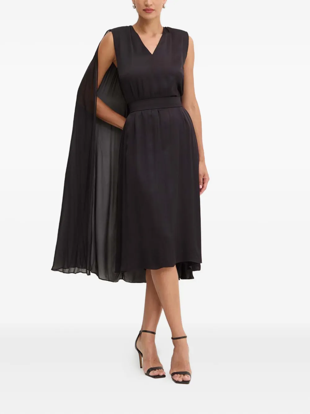 Karl Lagerfeld cape-insert V-neck midi dress - Nero