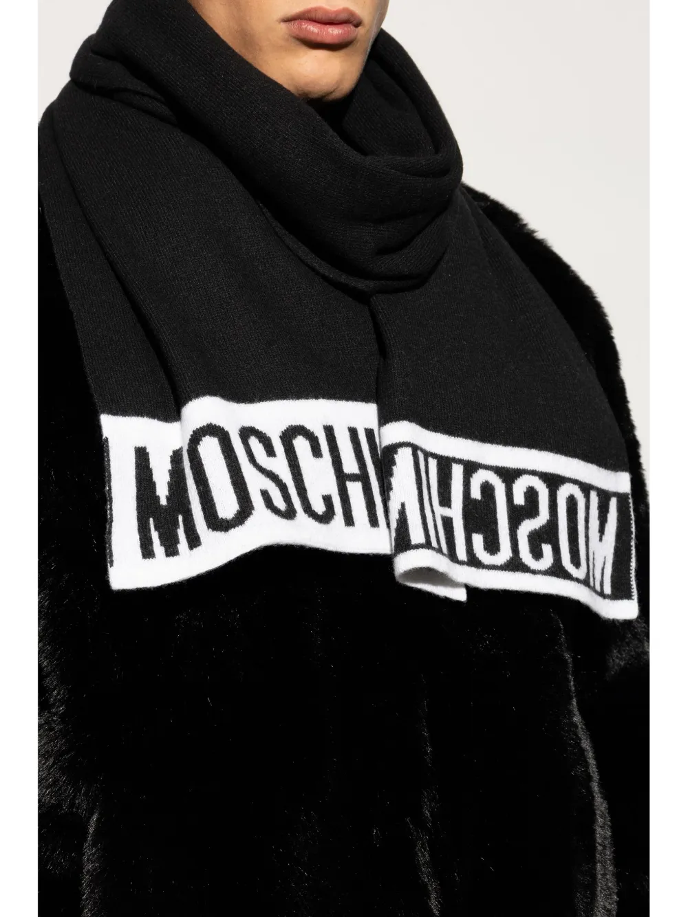Moschino Intarsia sjaal met logo Zwart