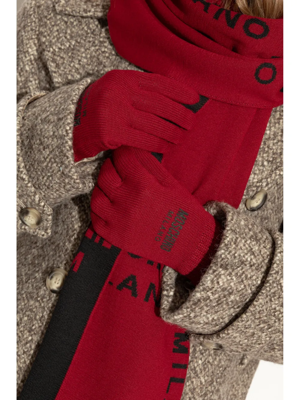 Moschino logo-embroidered gloves - Rood