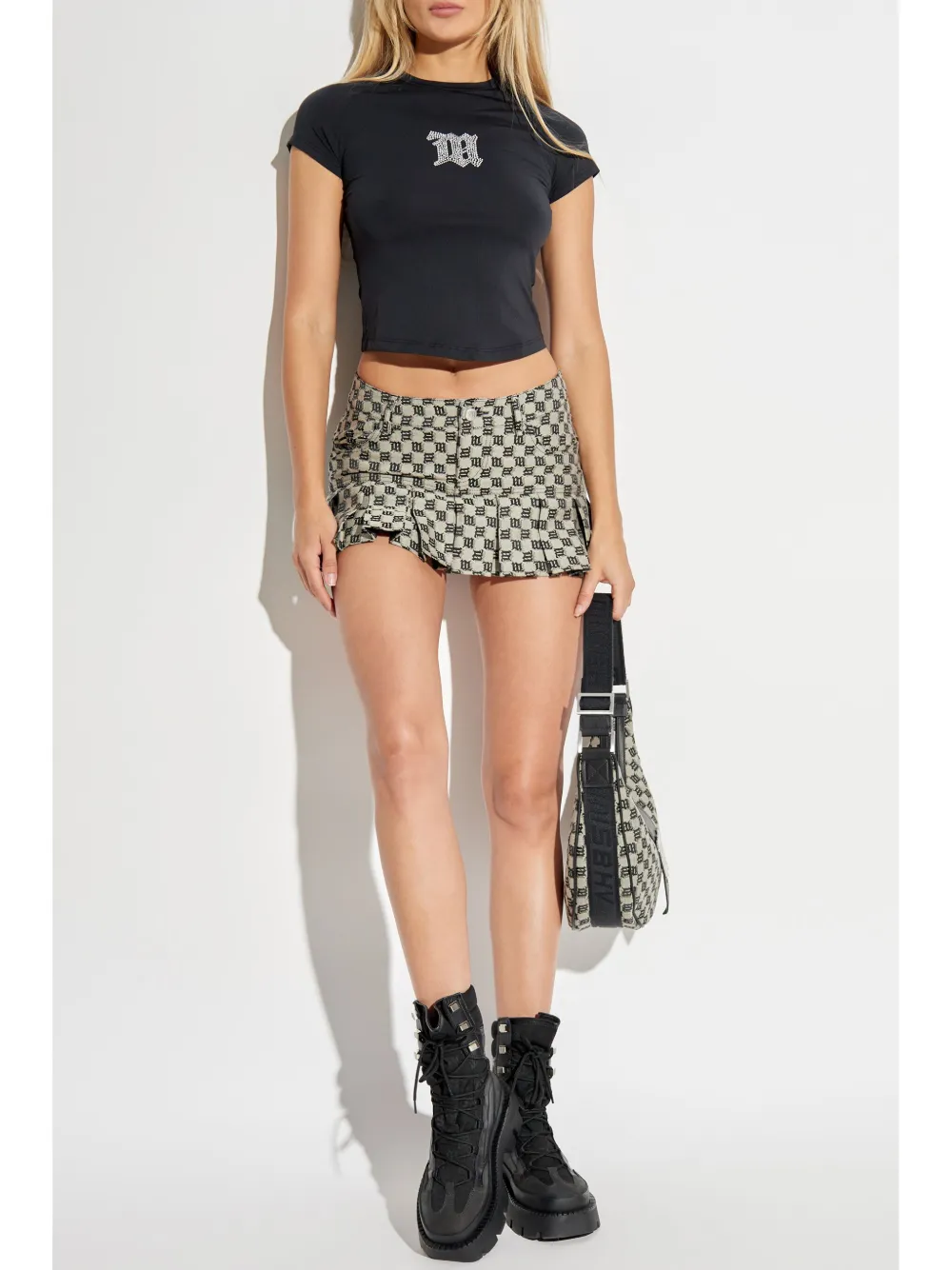 MISBHV rhinestone-logo cropped t-shirt - Zwart