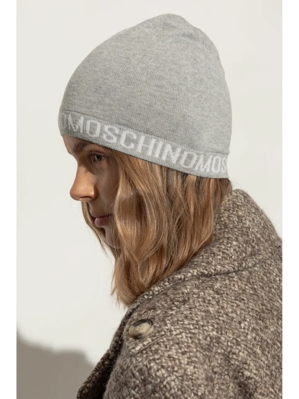 Moschino logo-intarsia beanie - Grijs