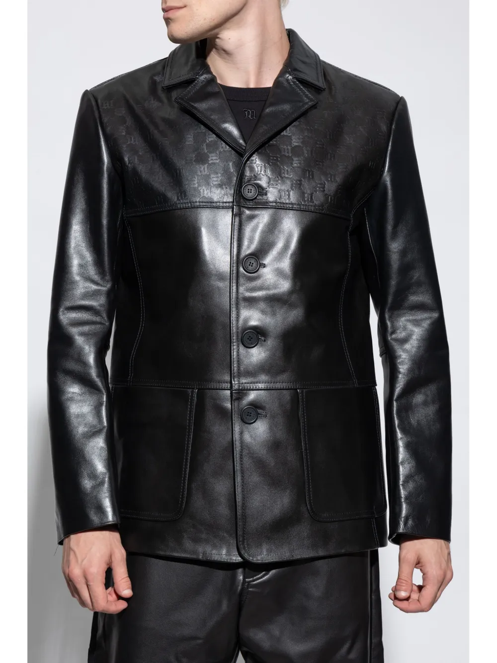 MISBHV Leren jack met monogram-reliëf Zwart