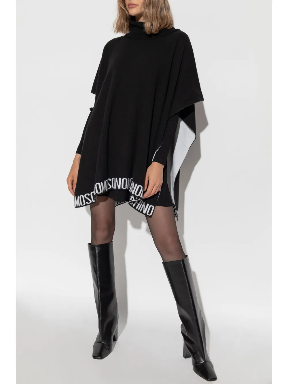 Moschino logo intarsia-knit poncho - Zwart