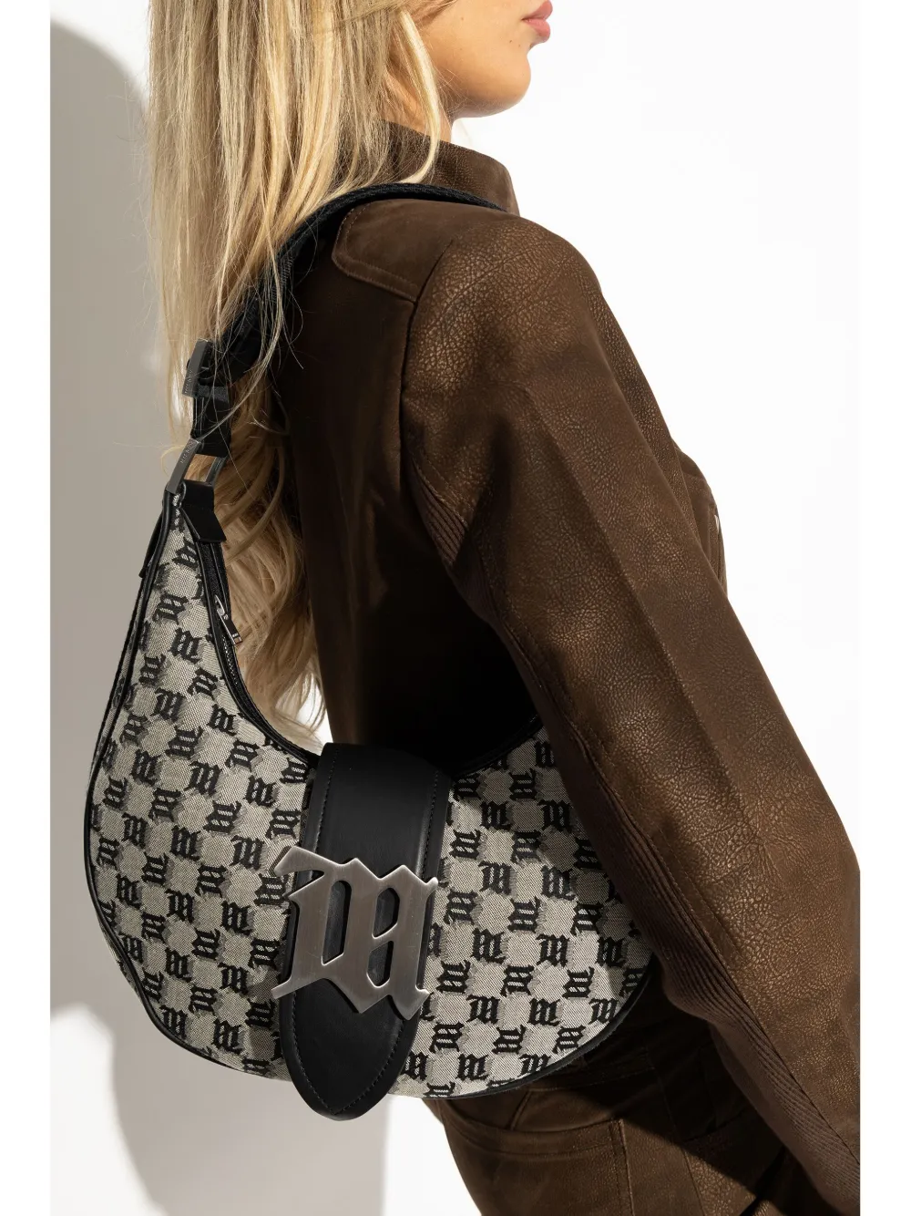MISBHV checkered logo-appliqué shoulder bag - Beige