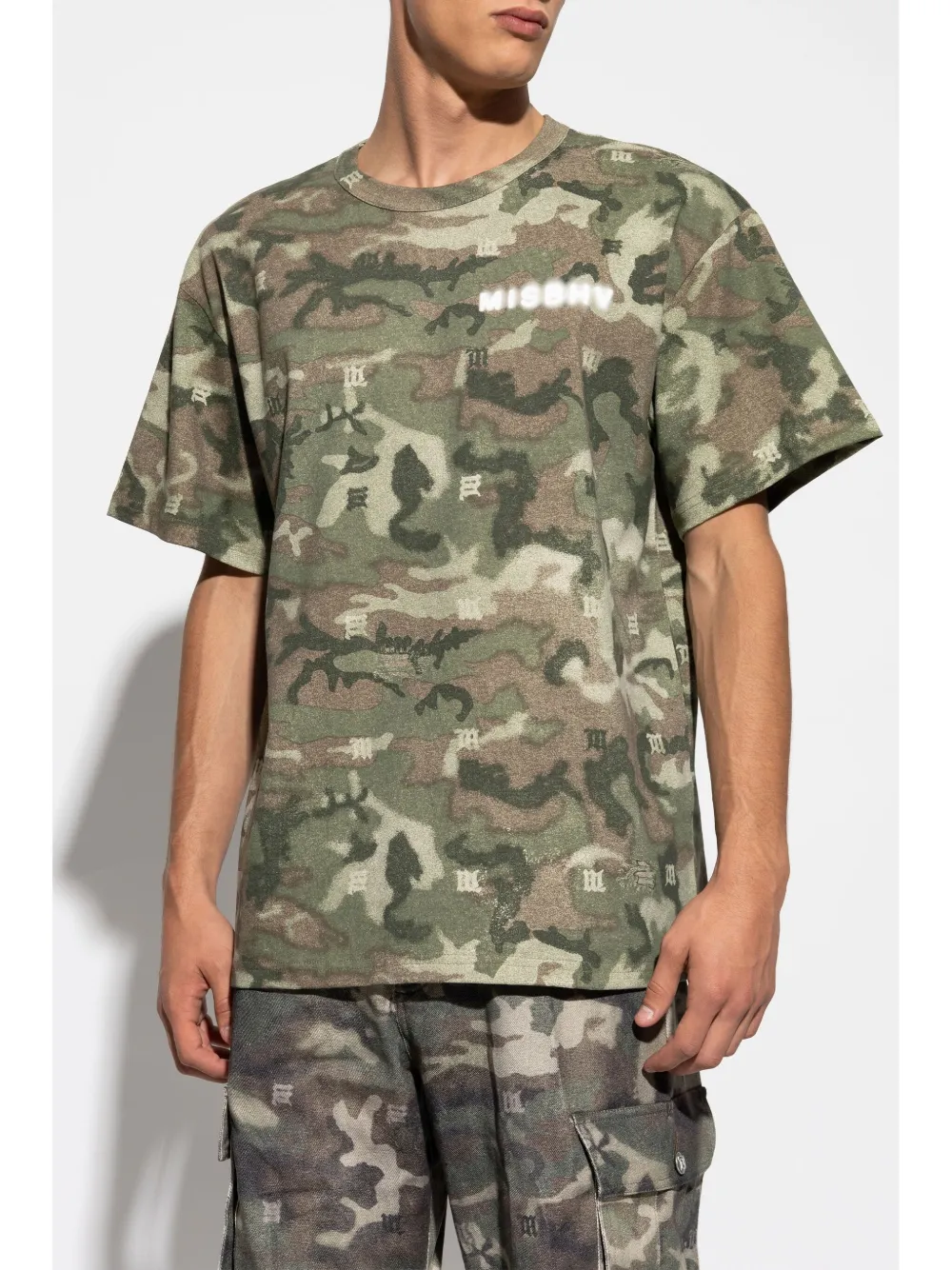 MISBHV Katoenen T-shirt met camouflageprint Groen