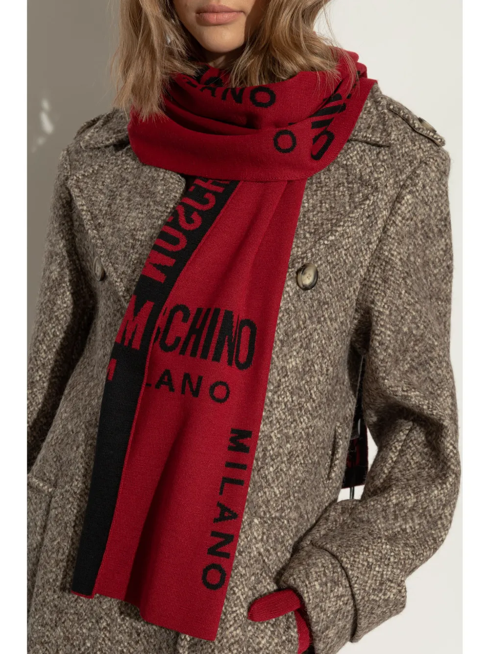 Moschino intarsia-knit logo scarf - Rood