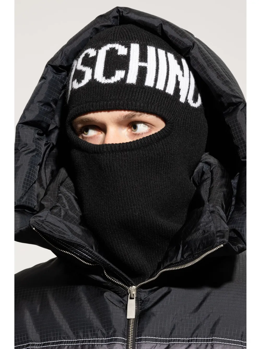 Moschino Logo Intarsia Knit Balaclava In Black
