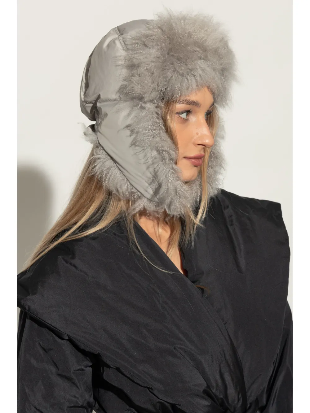 Yves Salomon fur-trim ear flaps hat - Grijs